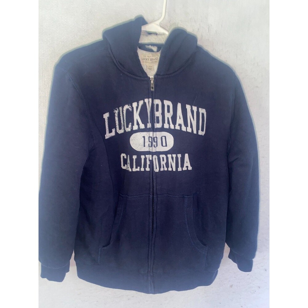 Lucky Brand California Hoodie Boys L 14-16 Blue Sherpa Lined Full Zip